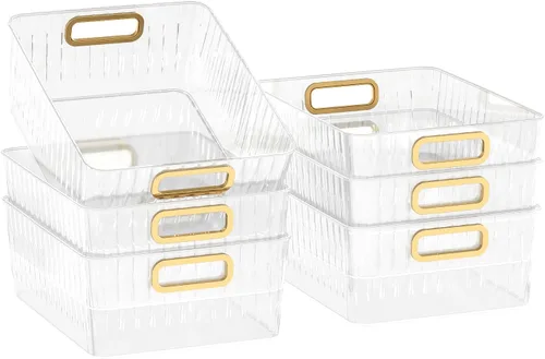 Miniatura 7 de Kekow Paquete de 6 cubos organizadores transparentes de despensa, contenedores de almacenamiento de plástico con asa para cocina, refrigerador