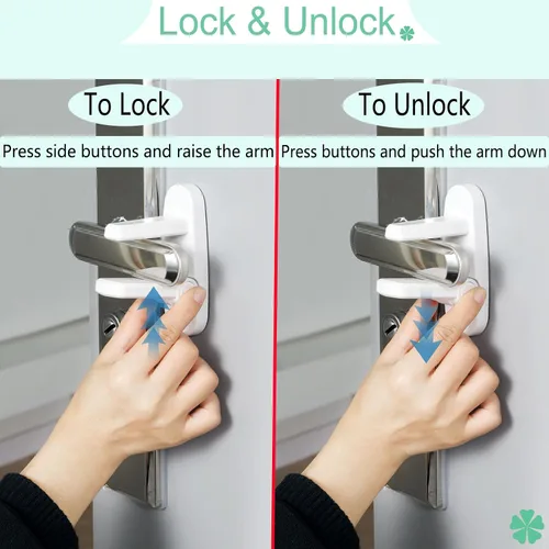 Miniatura 3 de Cerradura de palanca de puerta, blanco lechoso, paquete de 1 Sin perforación, material ABS, prueba de bebé, fuerte adhesivo 3M
