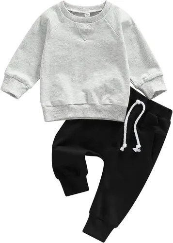 Miniatura 50 de Conjunto de 2 piezas de sudadera de manga larga con cuello redondo y pantalones casuales para bebés y niños pequeños
