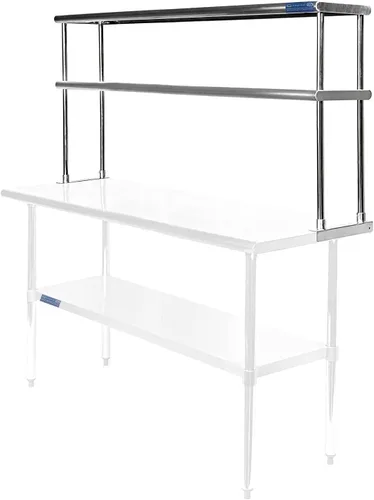 Miniatura 6 de Estante doble de acero inoxidable resistente con certificación NSF de calibre 18 con soportes para cocinas, cuartos de servicio, almacenamiento