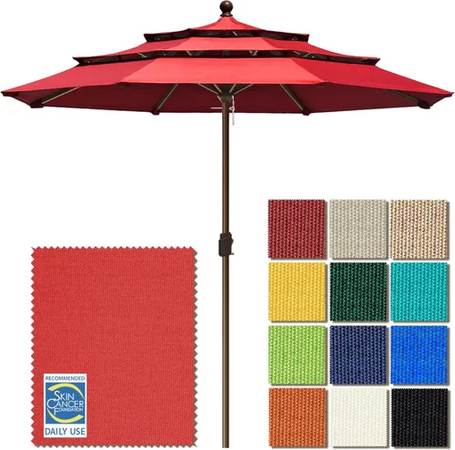 Miniatura 11 de EliteShade USA Sombrilla de Mercado de 10 Años Sin Decoloración de 9 Pies 3 Niveles Sombrilla de Patio Sombrilla de Mesa para Exteriores con Beige