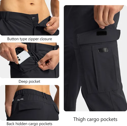Miniatura 4 de Pinkbomb Pantalones cargo de senderismo para hombre con 7 bolsillos, elásticos, pantalones de trabajo para hombre
