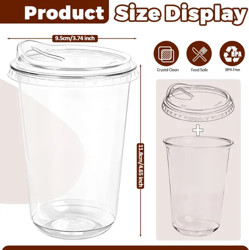 Miniatura 2 de GGOLDMER Juego de 25 vasos de plástico transparente con tapas para sorber, tazas de café helado de plástico desechables de 16 onzas con tapas, fondo