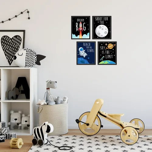 Miniatura 4 de TnT Prints Arte de pared espacial para niños, carteles del sistema solar para niños, carteles para habitación de niños o niñas, juego de 4 sin marco