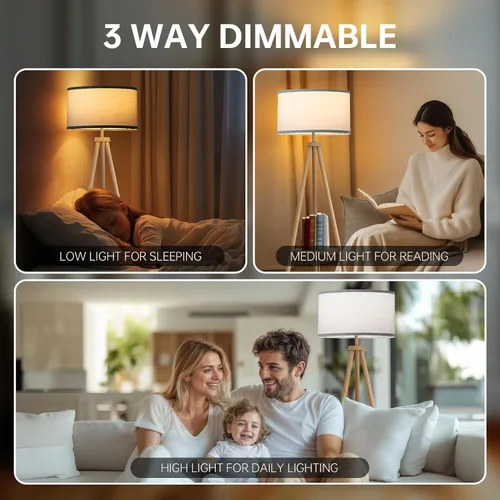 Miniatura 5 de EOEYYOYB Lámpara de pie con 3 modos de luz ajustables: lámpara de pie con trípode de madera, moderna lámpara de pie LED con brillo regulable