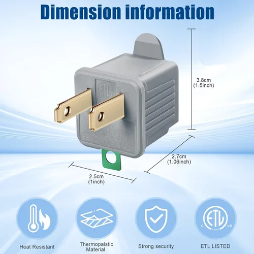 Miniatura 3 de TENINYU Adaptador con tierra de 3 puntas a 2 puntas - Convertidor de toma de 3 puntas a 2 puntas para cable eléctrico, hogar, talleres, industrial
