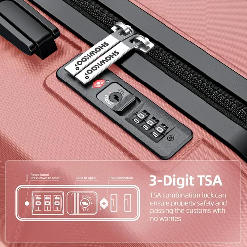 Miniatura 4 de SHOWKOO Sets de equipaje, maleta ampliable con doble ruedas, bloqueo TSA, 3pcs, Rose gold