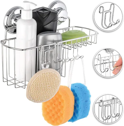 Miniatura 2 de HASKO - Estante de ducha con ventosa, estante de ducha con jabonera y organizador de ganchos, estante de baño de succión para almacenamiento, cesta