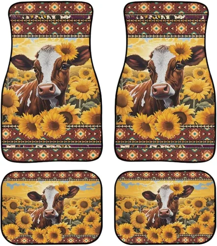 Miniatura 20 de 70S 80S Alfombra de suelo de automóvil con flores hippie y margaritas, 4 piezas, accesorio hippie para automóvil para mujeres, almohadilla de suelo