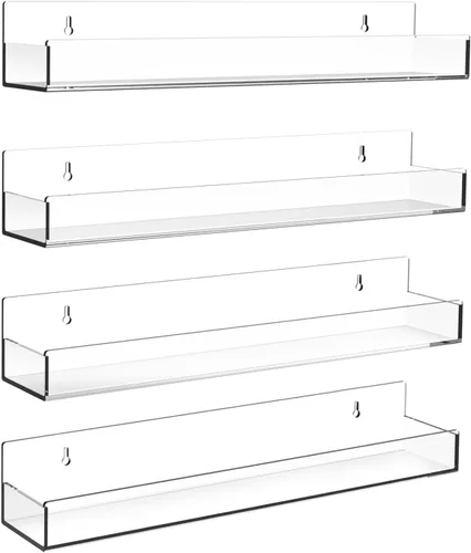 Miniatura 9 de Estante acrílico para especias de montaje en pared, estantes flotantes transparentes de 15 pulgadas, estantería colgante invisible para niños
