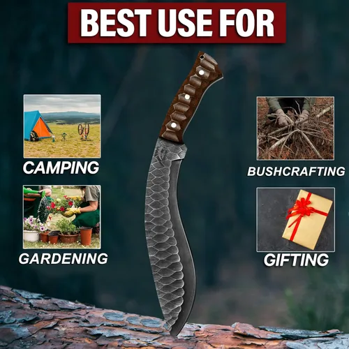 Miniatura 4 de Kukri Machete Cuchillo con funda de espiga completa, hoja fija herramienta genial para acampar al aire libre, el mejor regalo hecho a mano