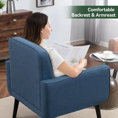 Miniatura 7 de Silla Accent de mediados de siglo, silla moderna de tela con estructura de madera, sillón acogedor para lectura con respaldo cómodo