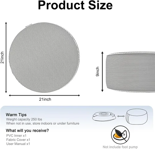 Miniatura 2 de DYTXIII Taburete otomano inflable de 21 pulgadas de diámetro x 9 pulgadas de alto, para uso en exteriores e interiores, taburete repelente al agua