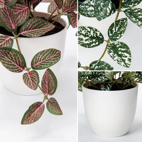 Miniatura 3 de Hollyone Plantas falsas, 2 paquetes de plantas artificiales de interior con maceta de plástico blanco, pequeña planta falsa en maceta para el hogar