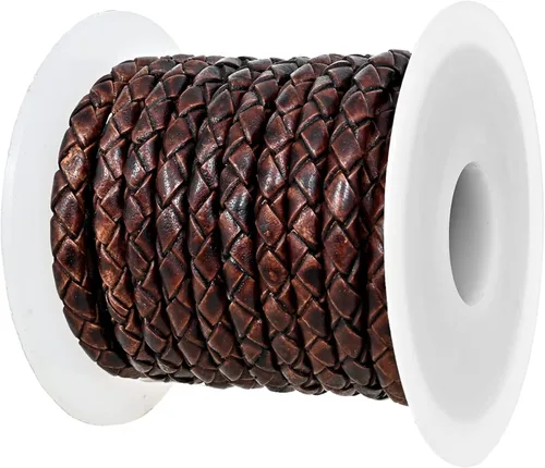 Miniatura 9 de GENIQUE Cuerda de Cuero Trenzada Redonda Genuina Real, Cuerda de Cuero para Manualidades, Hacer Joyería, Collar, Pulsera (5 Metros)