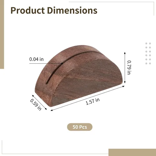 Miniatura 5 de Paquete de 50 soportes para números de mesa, pequeños tarjeteros de madera, elegante diseño medio redondo para tarjetas de identificación