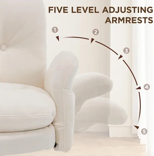 Miniatura 5 de FiveWillowise - Silla cruzada con brazos ajustables y respaldo alto, asiento ancho grueso, silla de oficina en casa, sillas de tocador de maquillaje