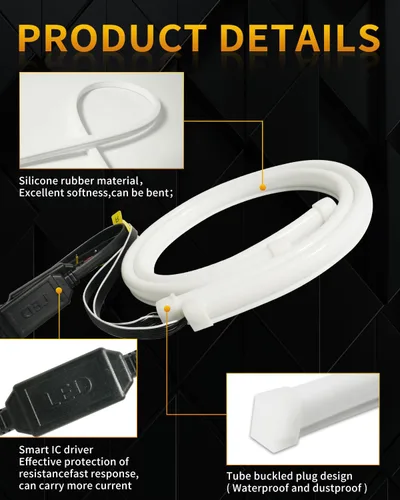 Miniatura 4 de Qasim - Tira de luces LED para intermitentes secuenciales de coche, 60 cm, 24 pulgadas, luz diurna DRL, faros LED blancos/ámbar, 12V - 1 par
