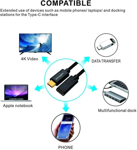 Miniatura 2 de QiCheng&LYS Cable de extensión USB C tipo C macho a hembra Thunderbolt 3 Cable de extensión USB 3.1 (10 Gbps) de carga/sincronización/video/audio 4K