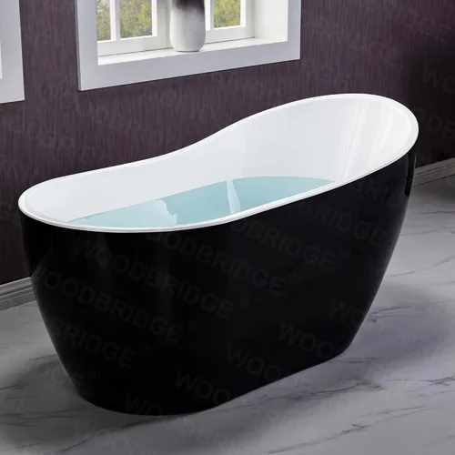 Miniatura 7 de WOODBRIDGE Bañera de remojo acílica blanca independiente de 54 pulgadas con desagüe y desbordamiento negro mate, negro, B1807-MB