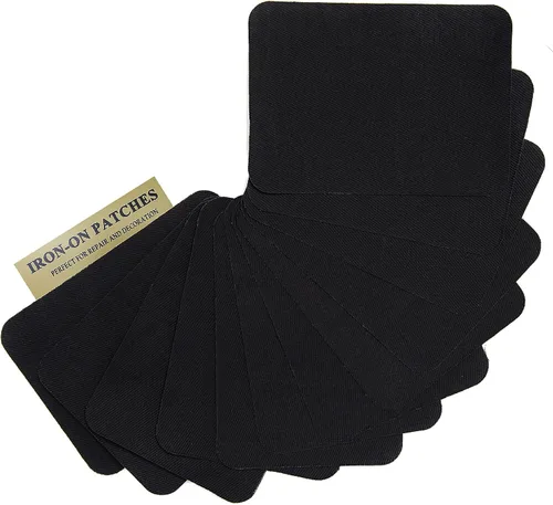 Harsgs 12 piezas de parches de hierro para tela con adhesivo fuerte por dentro y por fuera 100% algodón para reparación y decoración de ropa y Negro