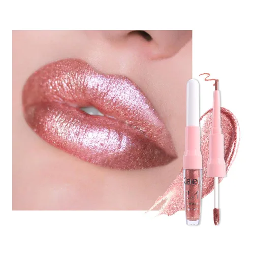 Miniatura 34 de evpct Juego de delineador de labios y lápiz labial metálico rosa claro, para mujeres, de larga duración, impermeable, 24 unidades, color rosa claro