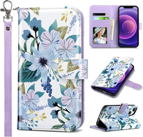 Miniatura 30 de ULAK Funda tipo cartera compatible con iPhone 13 para mujer, piel sintética de alta calidad con tarjetero, función atril, funda tipo cartera