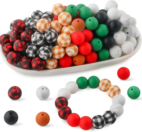 Miniatura 9 de 70 cuentas de silicona impresas para hacer llaveros, cuentas redondas de silicona de 0.59 pulgadas para hacer bolígrafos, collares y pulseras