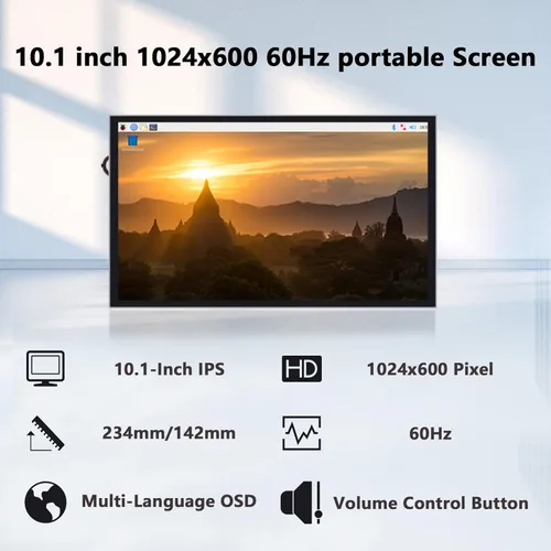 Miniatura 2 de GeeekPi Pantalla LCD de 10.1 pulgadas para Raspberry Pi, pantalla LCD IPS de 1024 x 600, monitor portátil HDMI para Raspberry Pi 5/Pi
