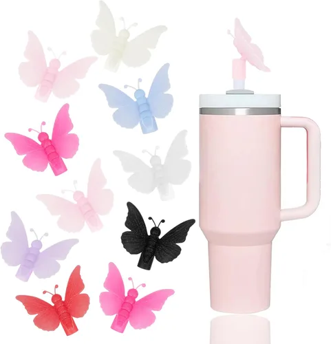 Miniatura 22 de 6 fundas de paja con diseño de flores bonitas compatibles con vasos Stanley de 30 y 40 onzas, tapas reutilizables de silicona para popotes, 18-6