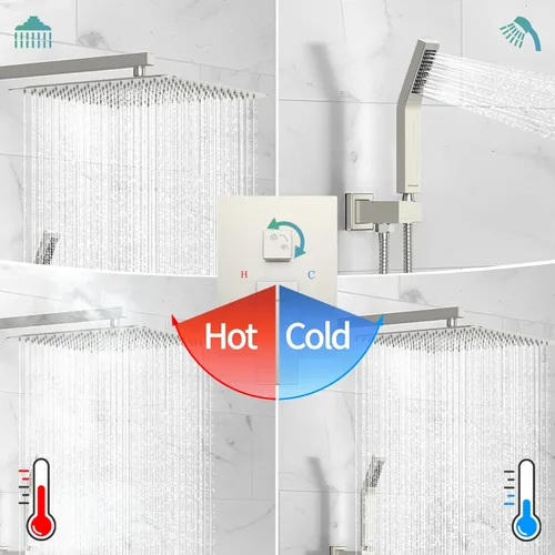 Miniatura 6 de SR SUN RISE Grifo para ducha - Sistema de ducha de lluvia de 16 pulgadas - Cuerpo de grifo de ducha de metal completo - Níquel cepillado