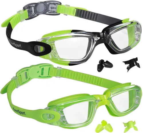 EverSport Gafas de natación para niños, paquete de 2 gafas de natación para niños y adolescentes, gafas de natación antivaho anti-UV para jóvenes de