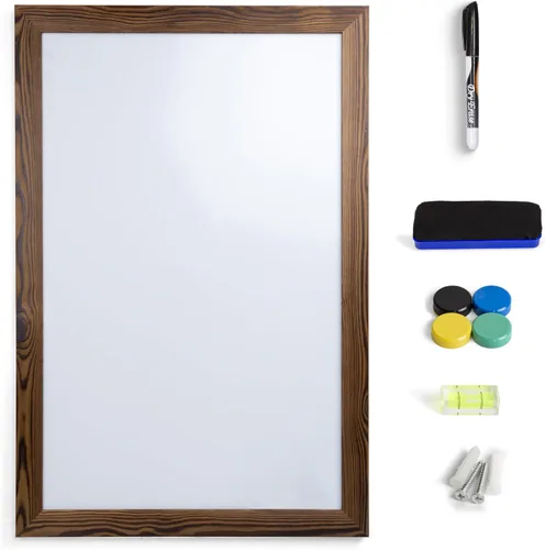 Miniatura 8 de Pizarra blanca magnética enmarcada en madera real, 24" X 36", montaje en pared vertical/horizontal, incluye marcador negro, borrador y 4 imanes