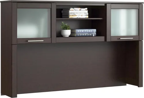 Miniatura 10 de Bush Home Colector de escritorio de 60 pulgadas, organizador de almacenamiento de oficina con estantes, cubos y puertas de vidrio esmerilado