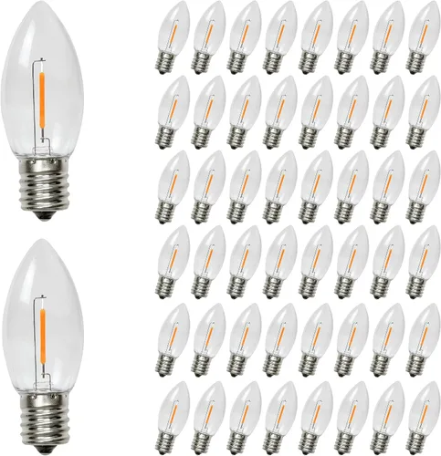 KGC C9 - Bombillas LED de repuesto para luces navideñas de 0,6 W, equivalentes a 7 W, blanco cálido 2200 K, sin vidrio, a prueba de roturas e