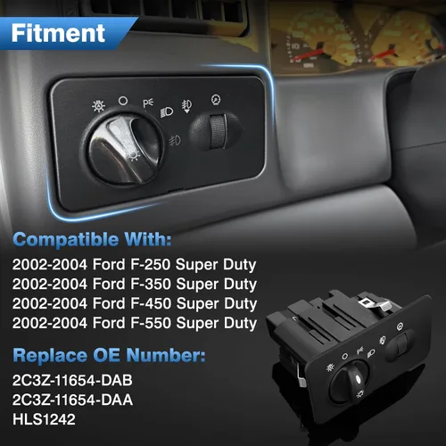 Miniatura 3 de Interruptor de faros compatible con Ford F250 F350 F450 F550 Super Duty 2002 2003 2004, diseño de 9+4 pines para camiones con faro delantero
