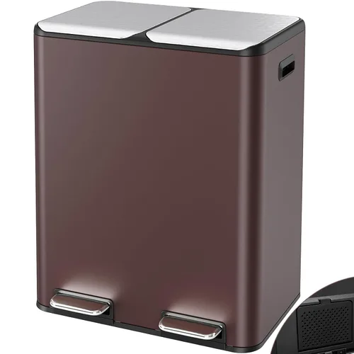 Arlopu Cubo de basura doble de 16 galones con 2 cajas integradas para control de olores, cubo de basura de cocina manos libres, cubo de basura de