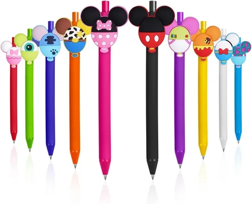 AUAUY 10 bolígrafos de dibujos animados, bonitos bolígrafos de orejas de personaje con cabeza de ratón, bolígrafo retráctil, multicolor jumbo