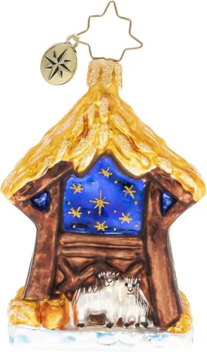 Miniatura 2 de Christopher Radko Adorno Gema del Pesebre – Escena de la Natividad de Vidrio Soplado Europeo Hecho a Mano con la Sagrada Familia, Decoración Dormido