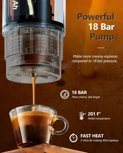 Miniatura 5 de CONQUECO Máquina de café espresso portátil: 12V eléctrica pequeña máquina de viaje Expresso - Autocalentamiento 8 tazas funciona