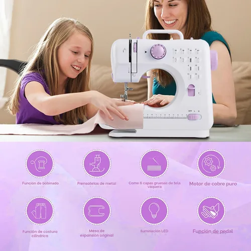 Miniatura 6 de Máquina de coser para principiantes y niños, mini máquinas de coser portátiles con 12 patrones de puntada incorporados, pedal de pie de 2