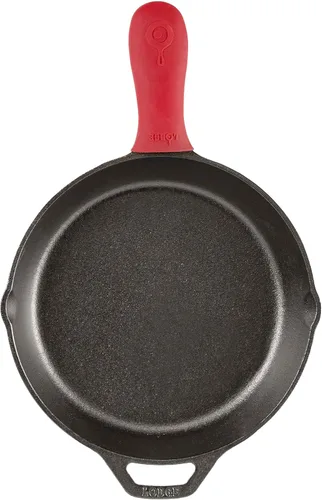 Miniatura 5 de Lodge Plancha cuadrada de hierro fundido de 11 pulgadas y soporte de mango caliente de silicona, mango de silicona protector contra el calor rojo