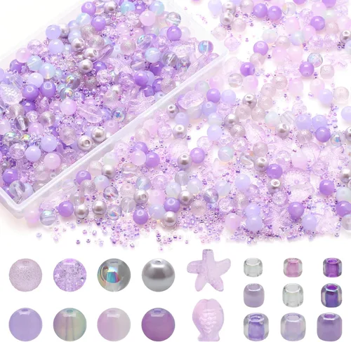 Miniatura 11 de Rired 27 Kit de 760 piezas de cuentas mixtas para manualidades, kit de fabricación de pulseras de cuentas de vidrio rosa, cuentas de cristal