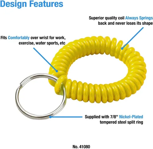 Miniatura 62 de Lucky Line - Resorte de muñeca en espiral de 2 pulgadas de diámetro con llavero de acero, multicolor, pulsera flexible para muñeca, se estira hasta