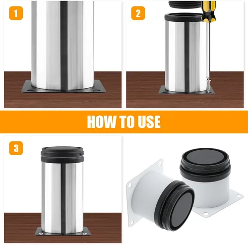 Miniatura 6 de Paquete de 4 patas ajustables blancas para muebles, patas redondas ajustables de acero inoxidable de 2 pulgadas/1.969 in para muebles, sofá, mesa