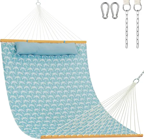 Miniatura 13 de Lazy Daze Hammocks Hamaca de tela acolchada de 12 pies con almohada suave, hamaca doble para 2 personas con barra separadora para patio exterior