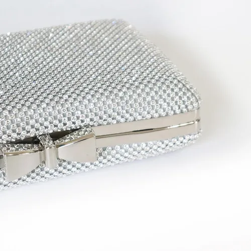 Miniatura 5 de Ayliss Bolso de mano con diamantes de imitación para mujer, bolso de noche con lazo, bandolera para novia, hombro, brillante, fiesta de graduación