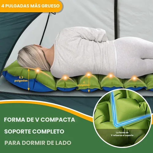 Miniatura 2 de Almohadilla de dormir para camping Oramoose, colchón inflable ultraligero de 4 pulgadas de grosor con almohada, almohadilla de dormir con bomba