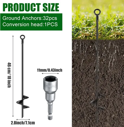 Miniatura 2 de Chumia 3 Piezas Anclas de Suelo de 18 Pulgadas con Hoja Espiral, Anclas de Tierra Resistentes, Kit de Cobertizo de Metal para Conjunto de Columpios