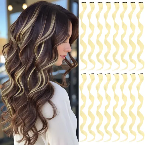 Miniatura 24 de 16 extensiones de cabello sintético rizado y ondulado con clip, para niñas y mujeres, coloridos resaltados para fiestas, cosplay, festival, regalo